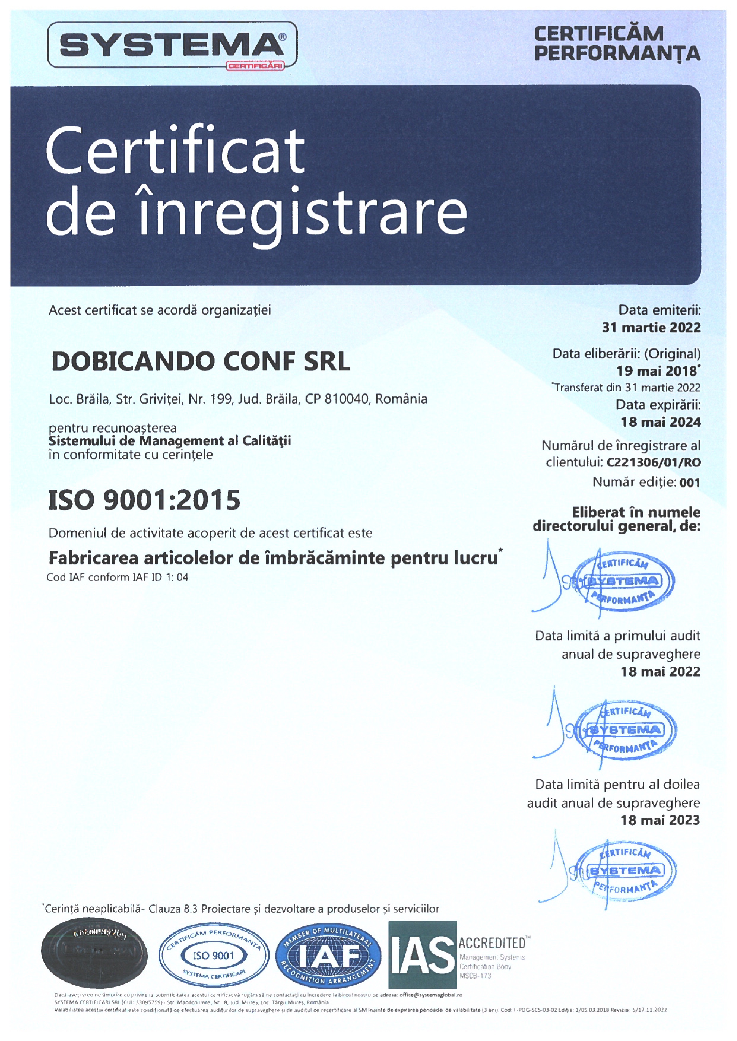 certificat-iso-dobicando